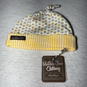 Matilda Jane Baby Beanie Hat 12-24M Knot Top Floral Striped Yellow Stretch Cap